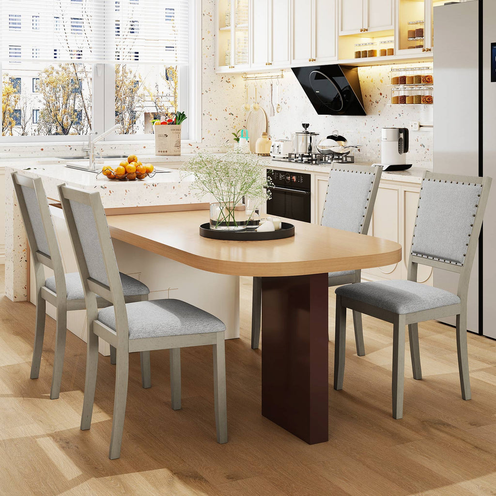 Farmhouse Dining Chair Set of 2 Fabric Upholstered Kitchen Chairs-Grey