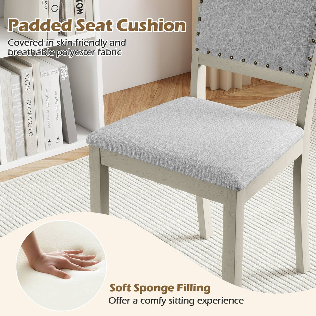 Farmhouse Dining Chair Set of 2 Fabric Upholstered Kitchen Chairs-Grey