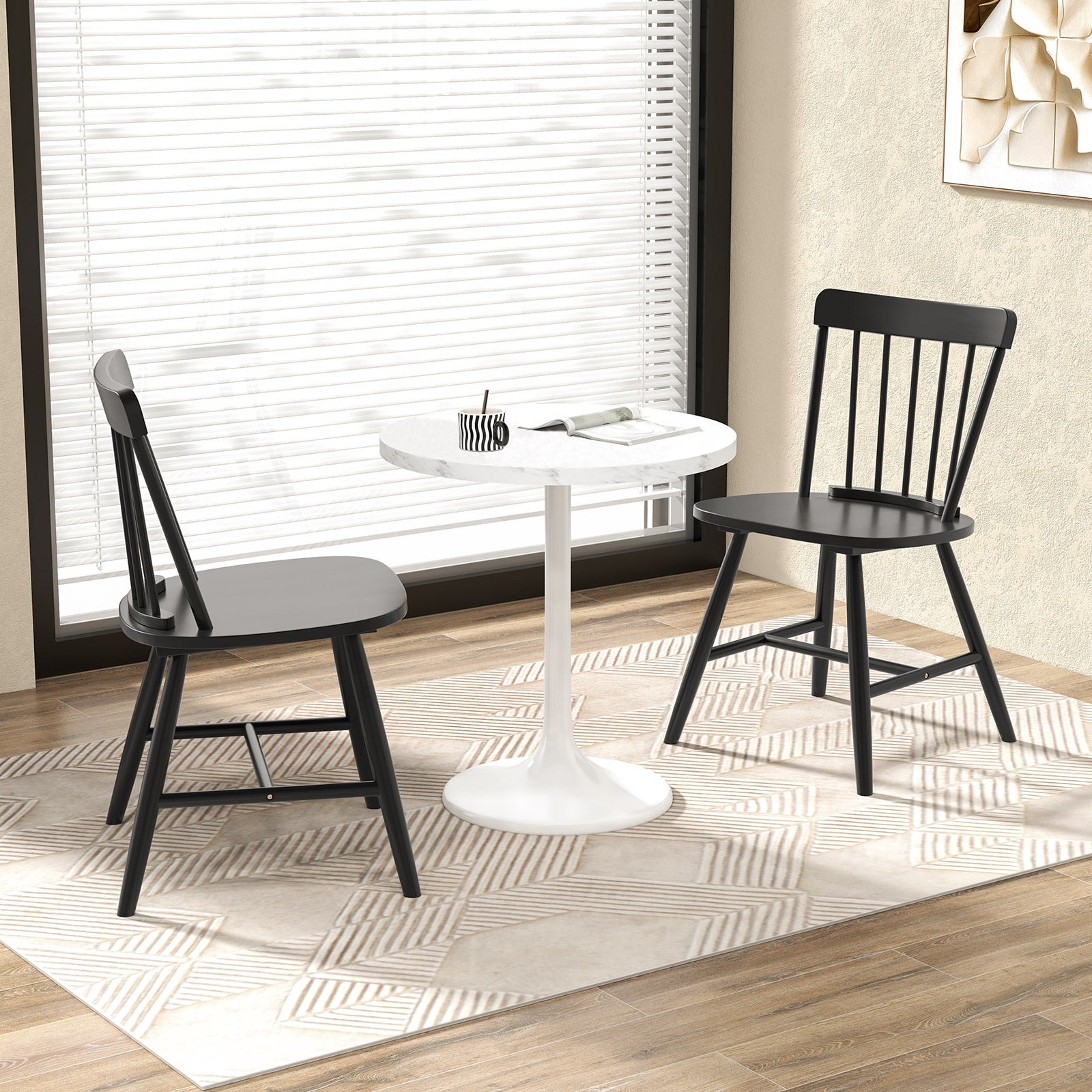 Farmhouse Kitchen Chair Set of 2 with Rubber Wood Frame