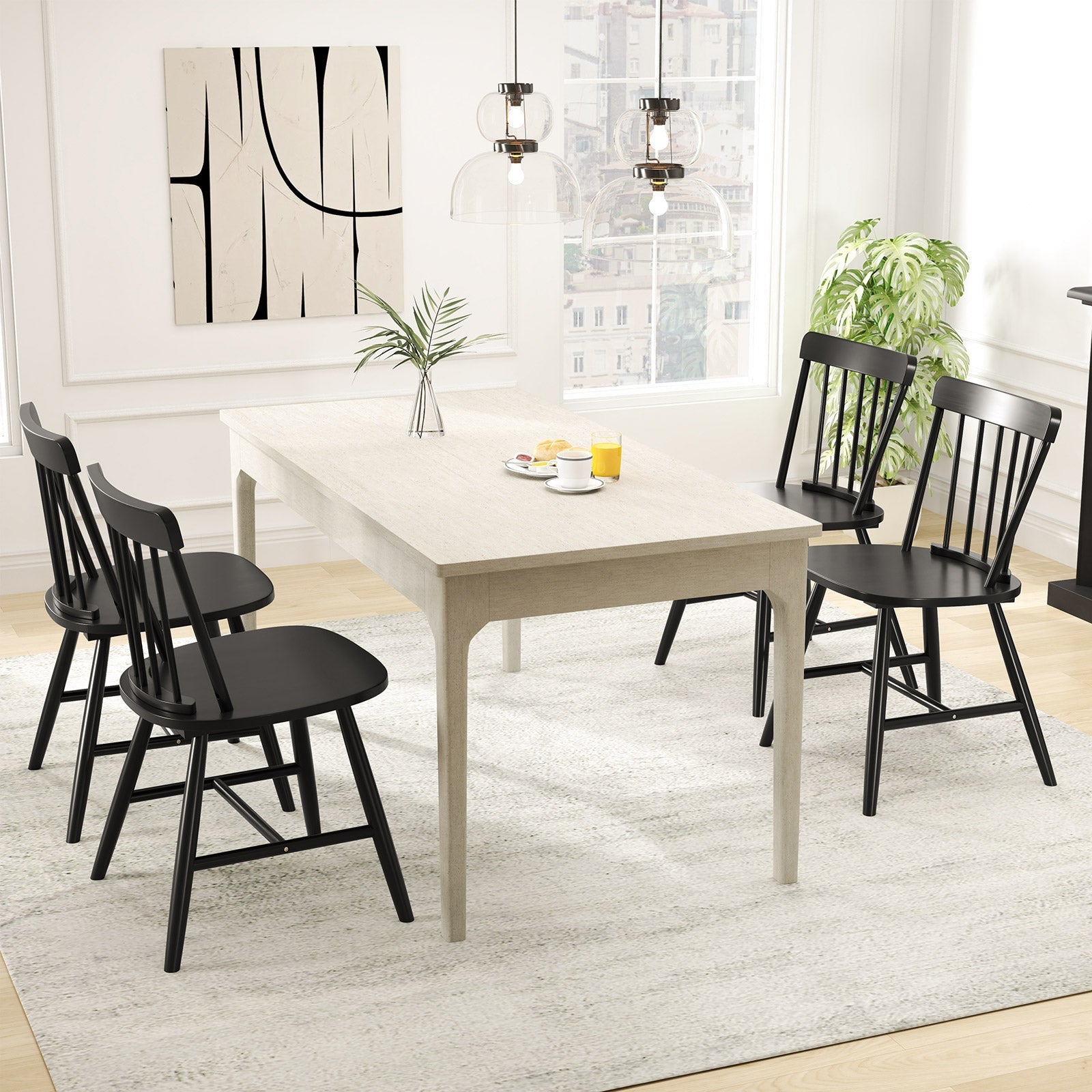 Farmhouse Kitchen Chair Set of 2 with Rubber Wood Frame