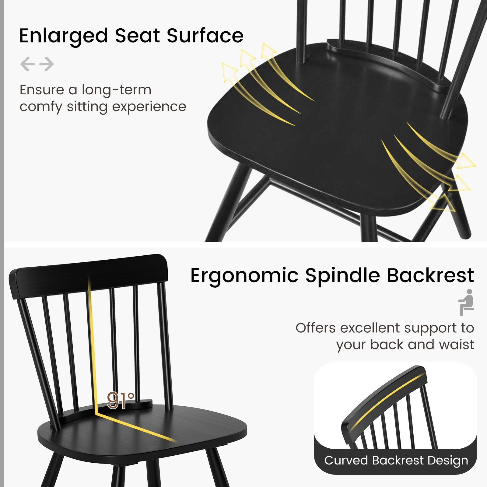 Farmhouse Kitchen Chair Set of 2 with Rubber Wood Frame