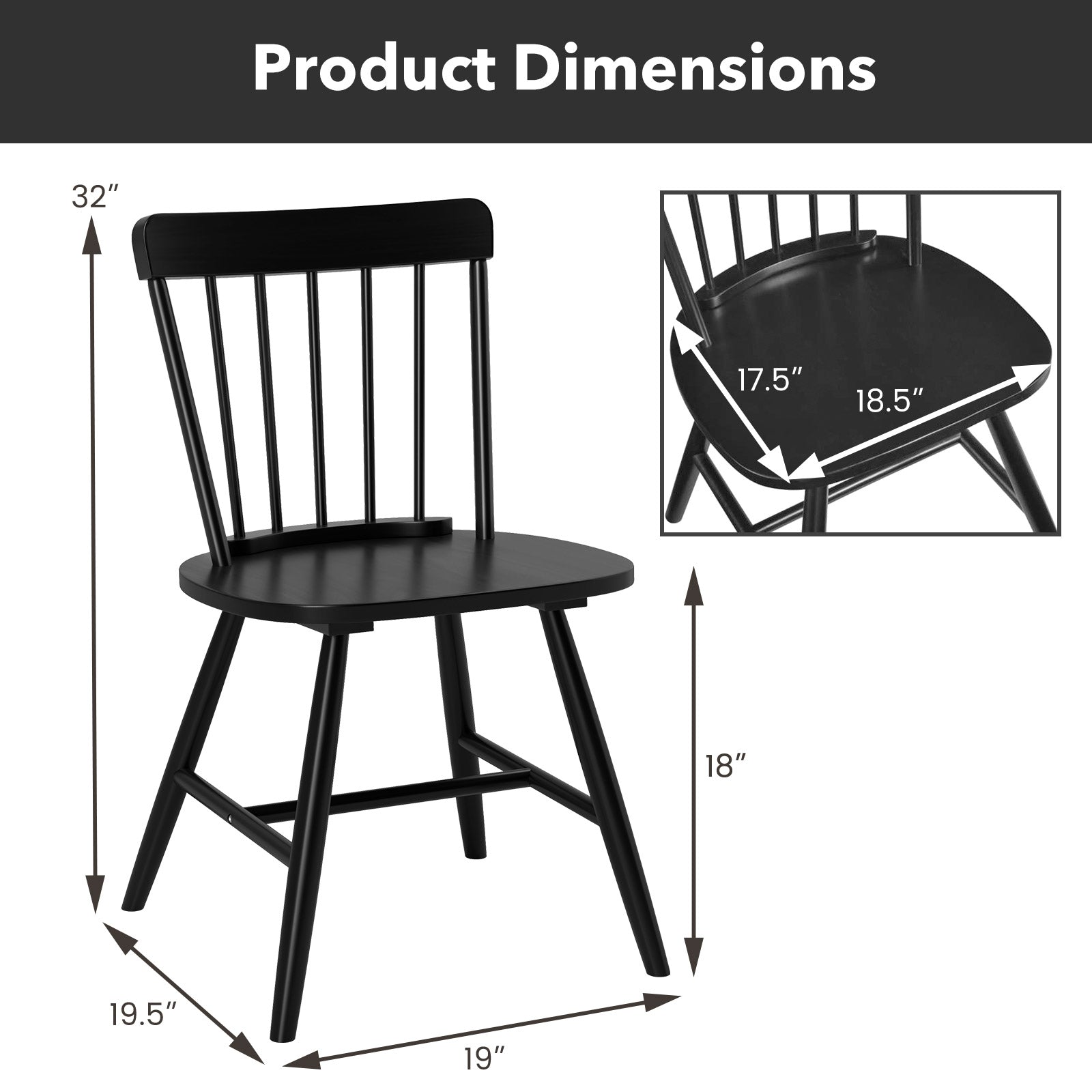 Farmhouse Kitchen Chair Set of 2 with Rubber Wood Frame