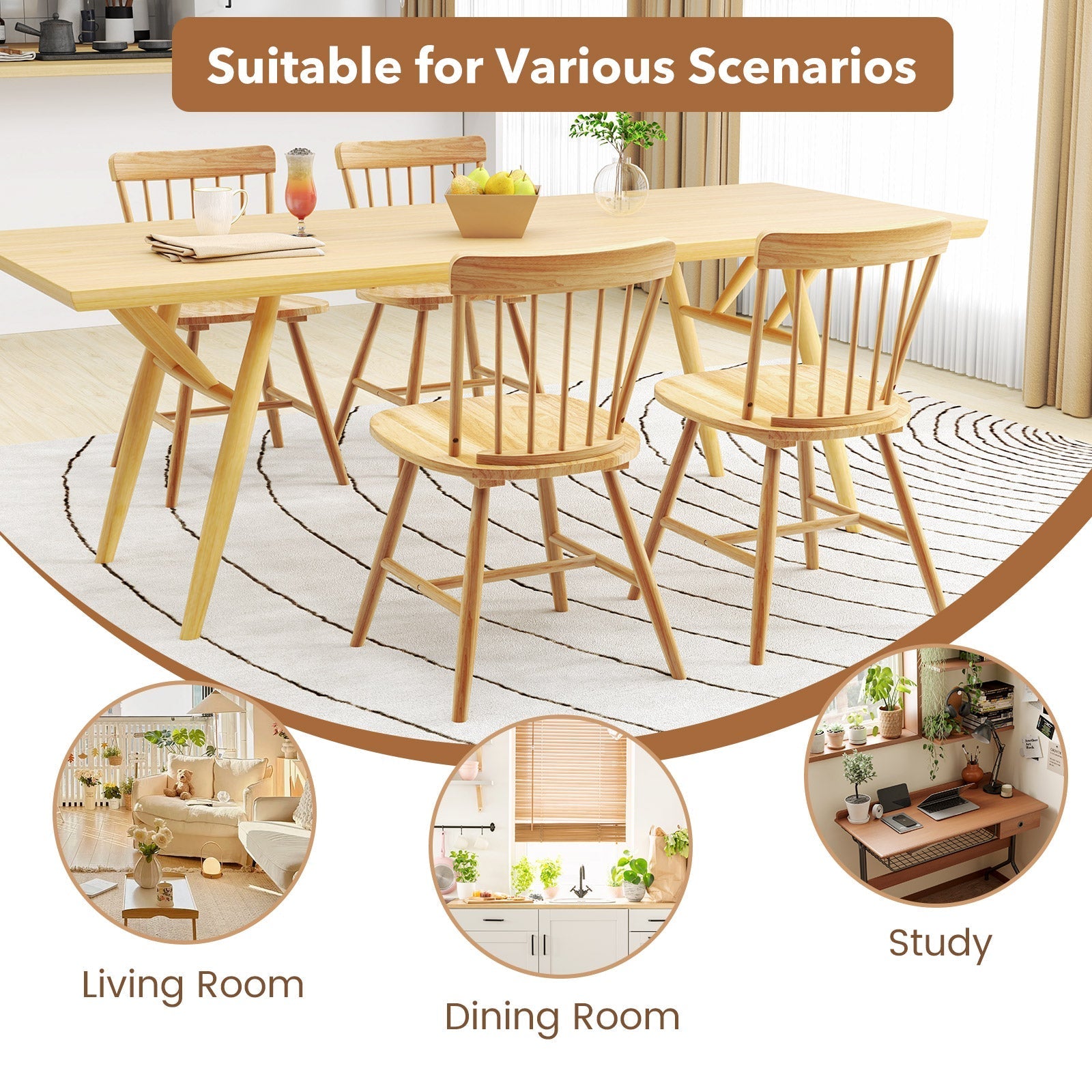 Farmhouse Kitchen Chair Set of 2 with Rubber Wood Frame