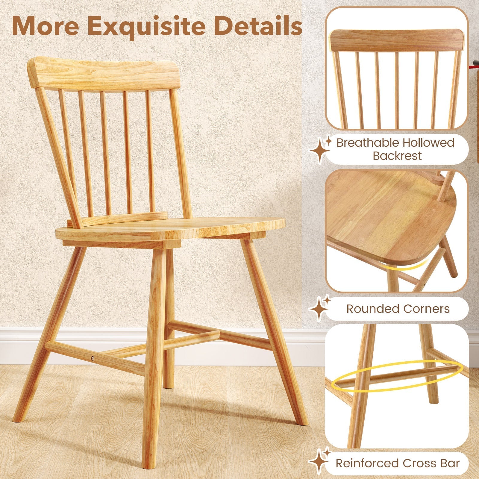 Farmhouse Kitchen Chair Set of 2 with Rubber Wood Frame