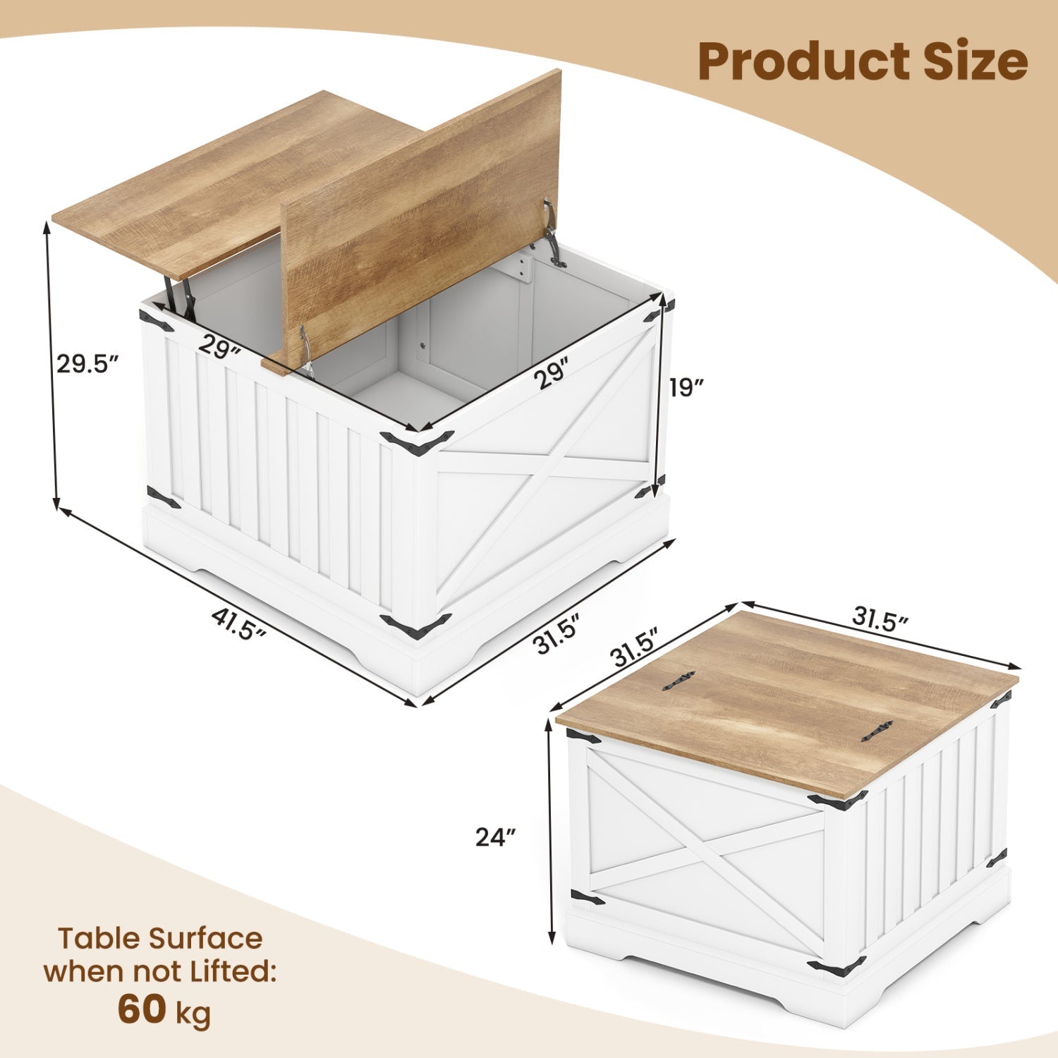 Farmhouse Lift Top Coffee Table with Hidden Storage Compartment