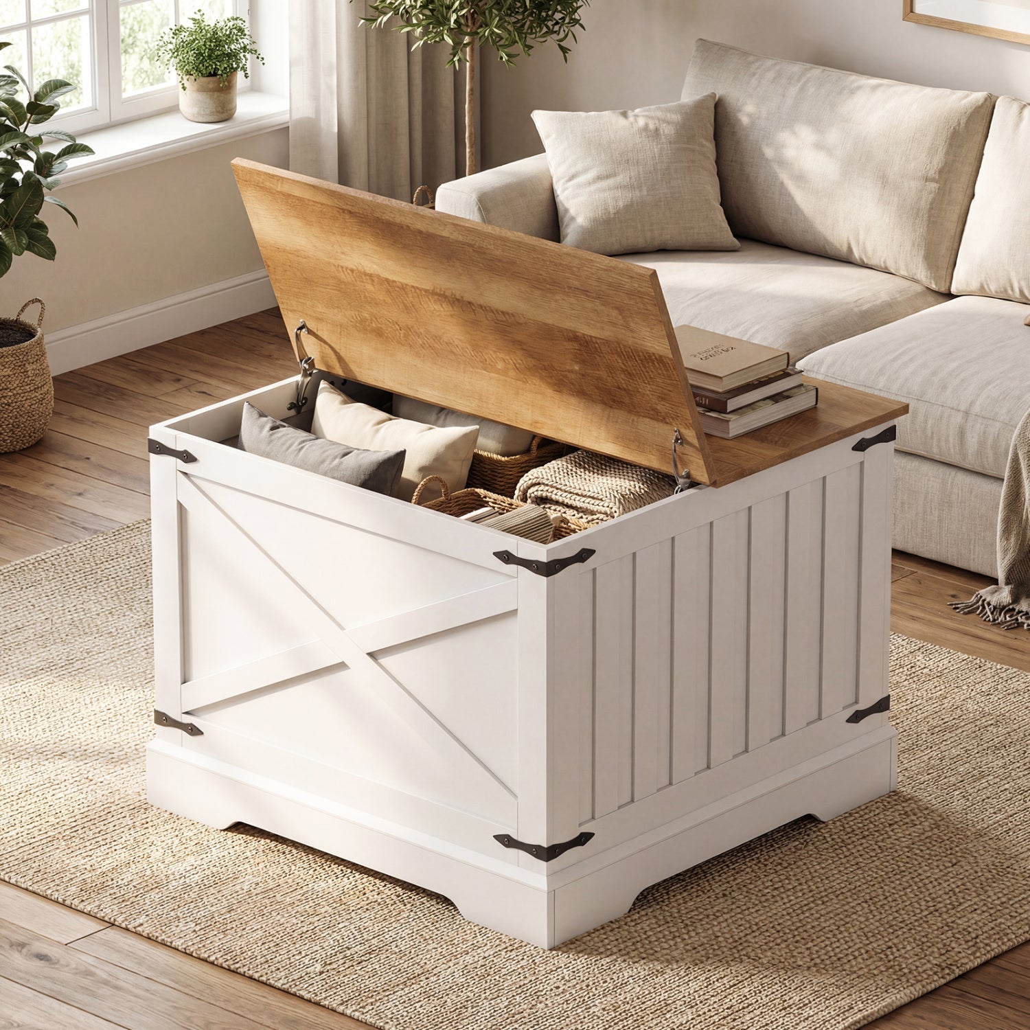 Farmhouse Lift Top Coffee Table with Hidden Storage Compartment