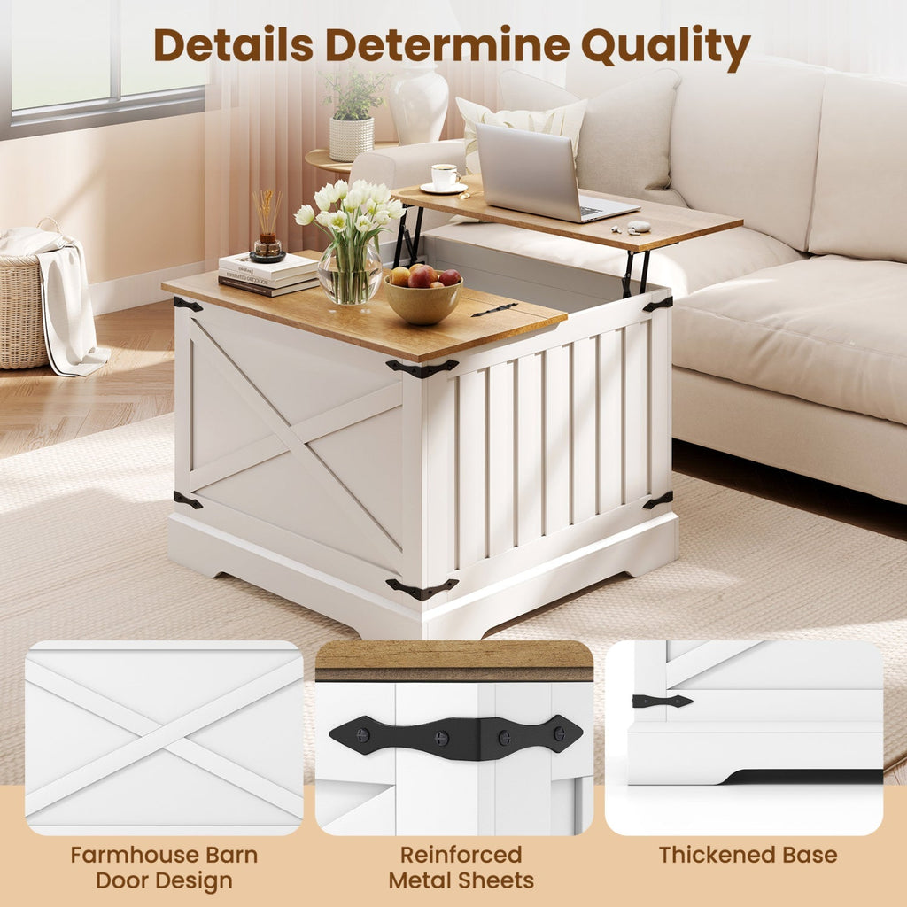 Farmhouse Lift Top Coffee Table with Hidden Storage Compartment