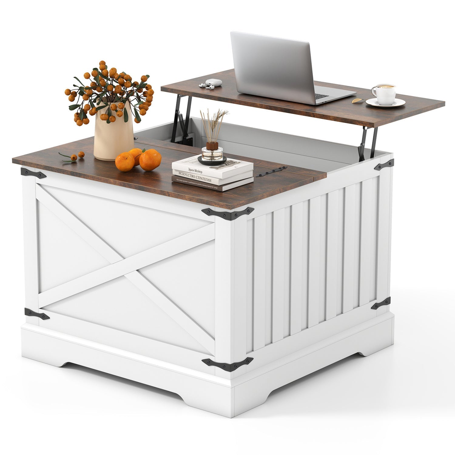 Farmhouse Lift Top Coffee Table with Hidden Storage Compartment