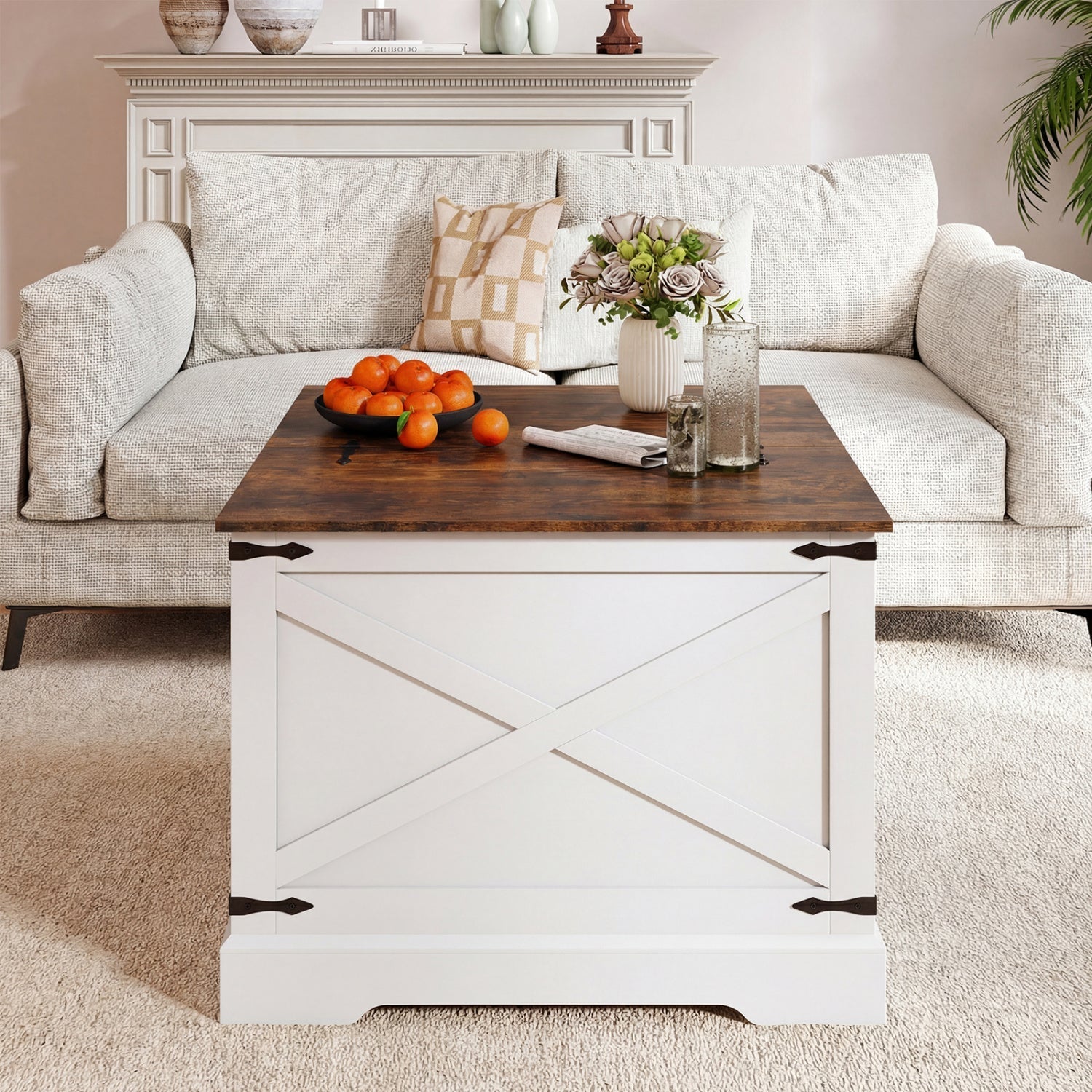 Farmhouse Lift Top Coffee Table with Hidden Storage Compartment