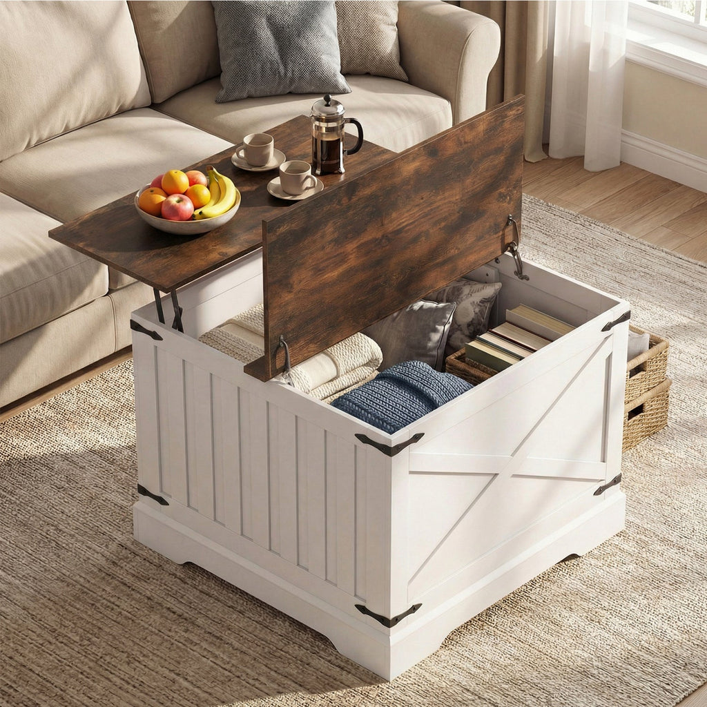 Farmhouse Lift Top Coffee Table with Hidden Storage Compartment