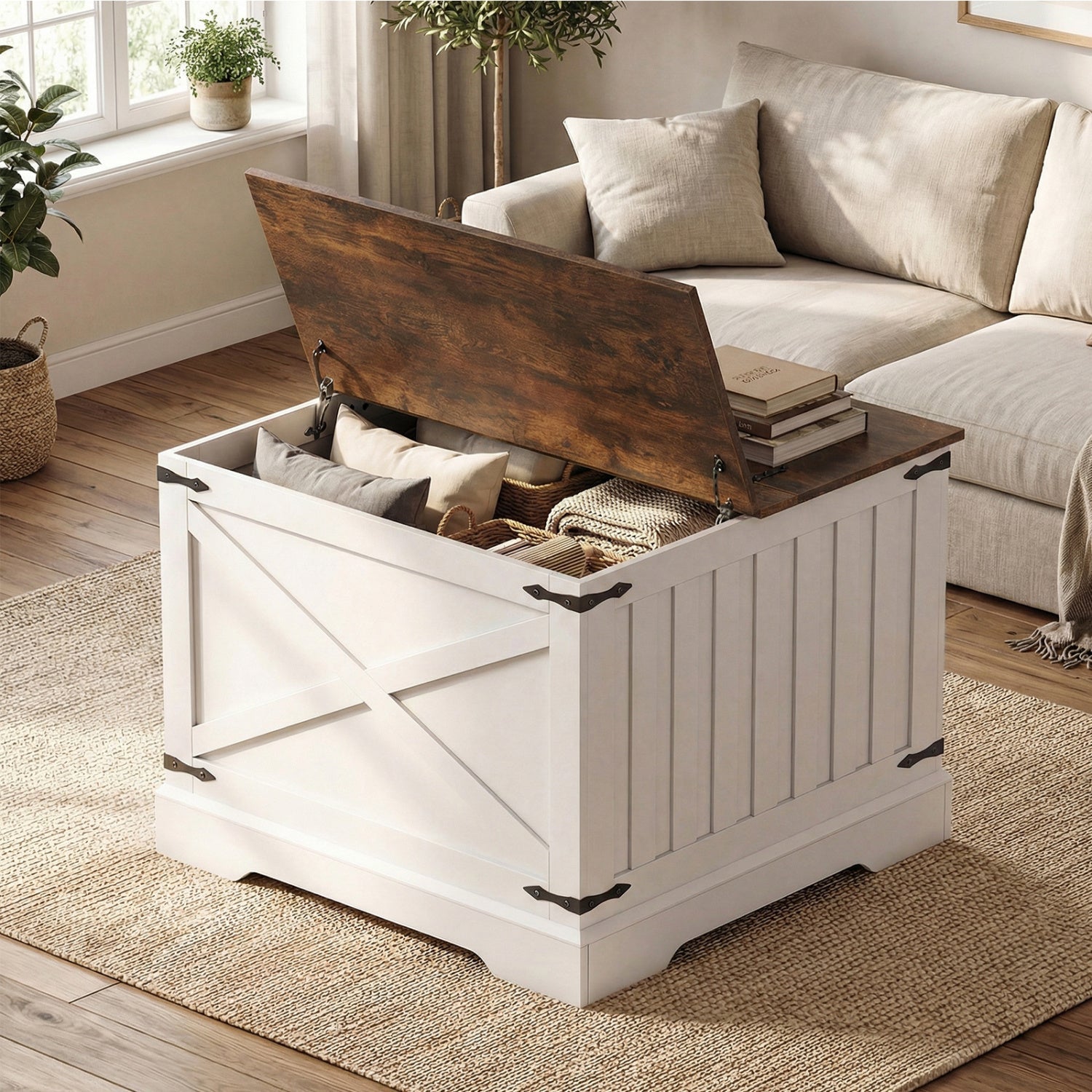 Farmhouse Lift Top Coffee Table with Hidden Storage Compartment