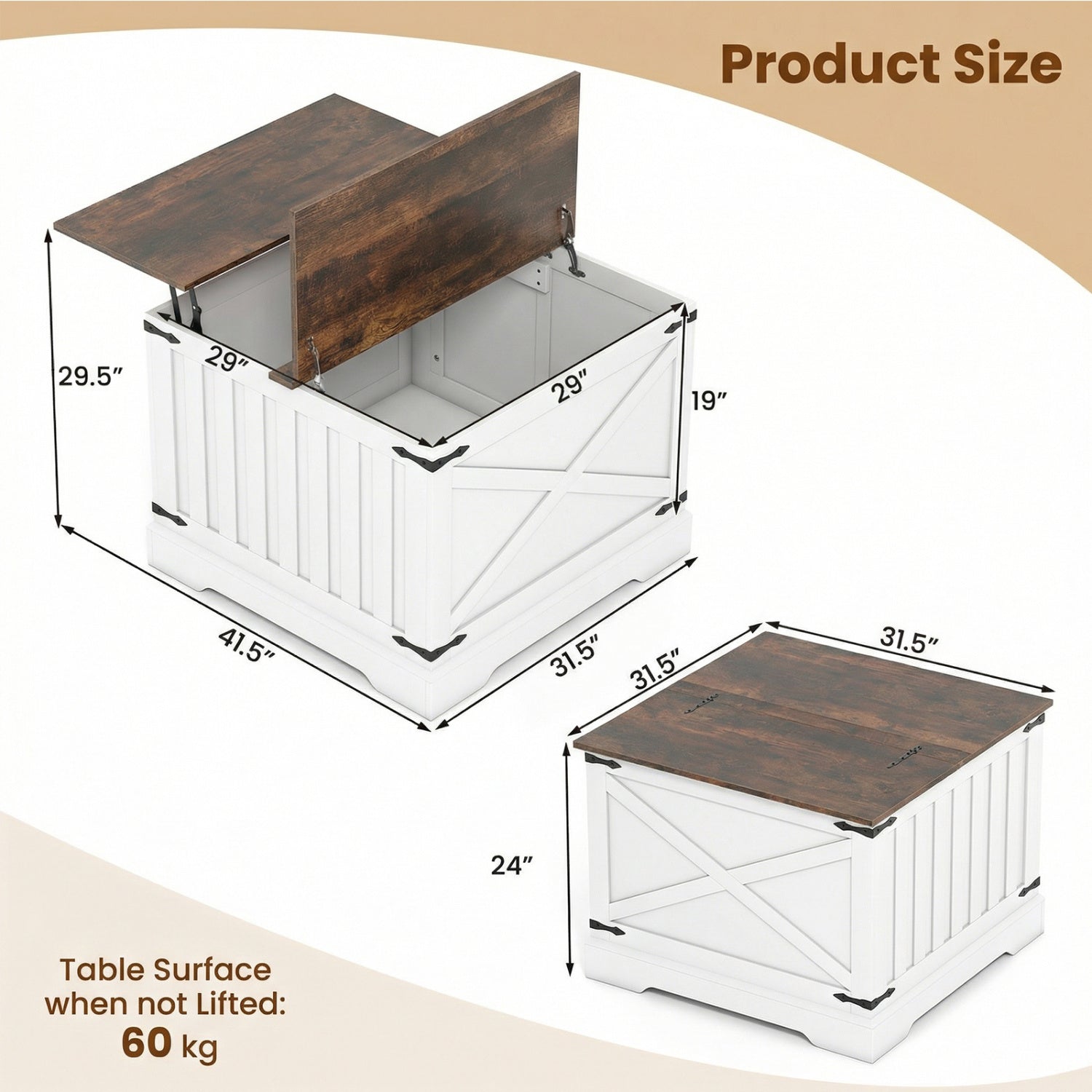 Farmhouse Lift Top Coffee Table with Hidden Storage Compartment
