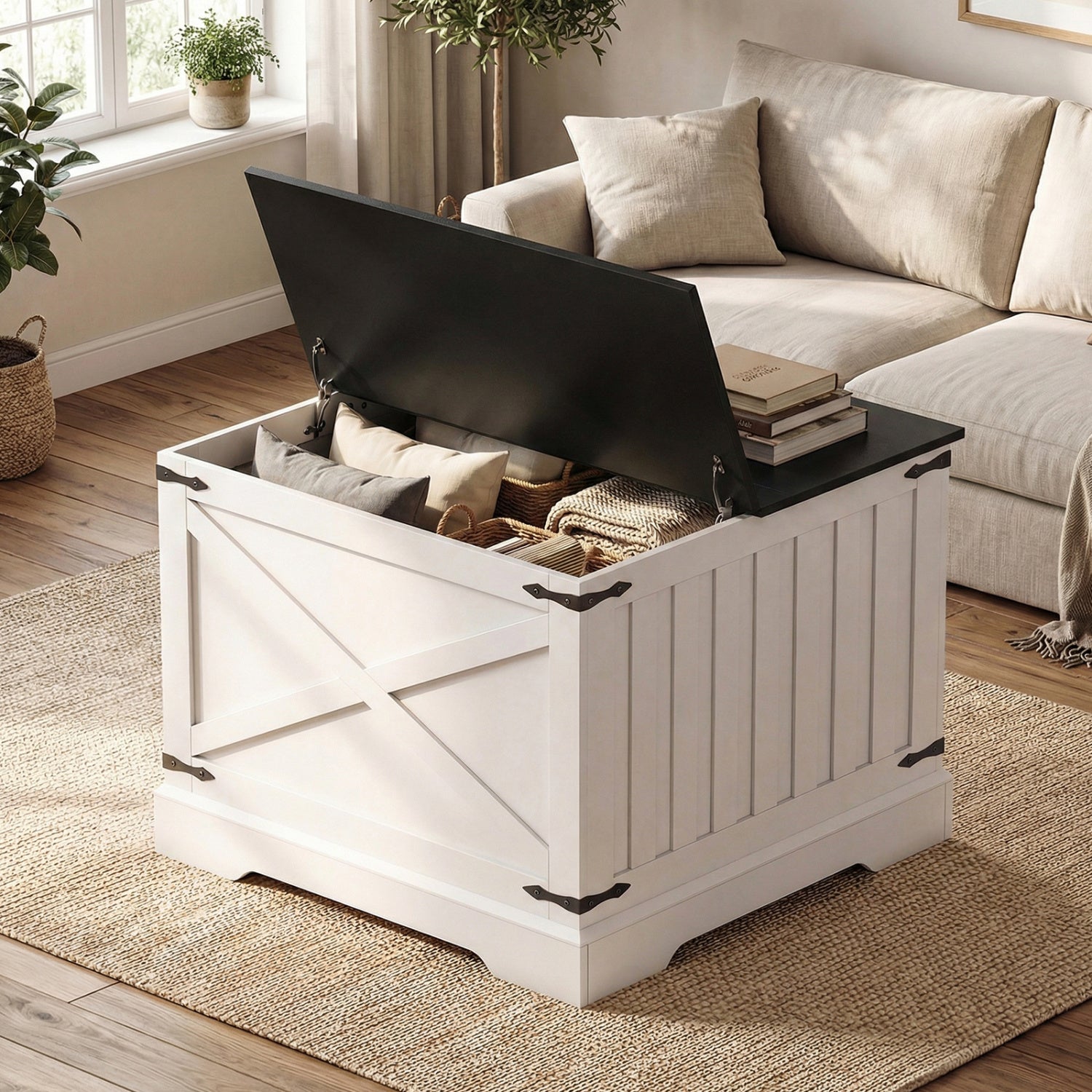 Farmhouse Lift Top Coffee Table with Hidden Storage Compartment