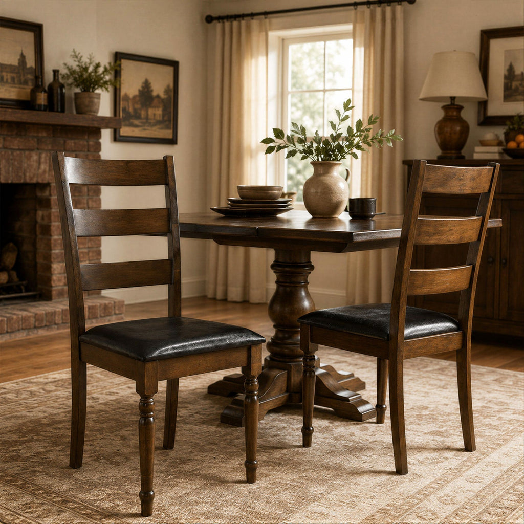 Upholstered Dining Chairs Set of 2 - Farmhouse Ladder Back