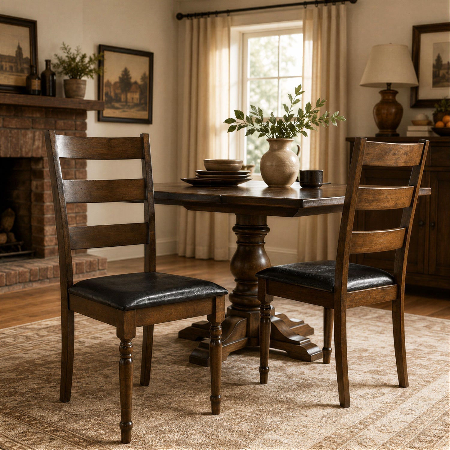 Upholstered Dining Chairs Set of 2 - Farmhouse Ladder Back