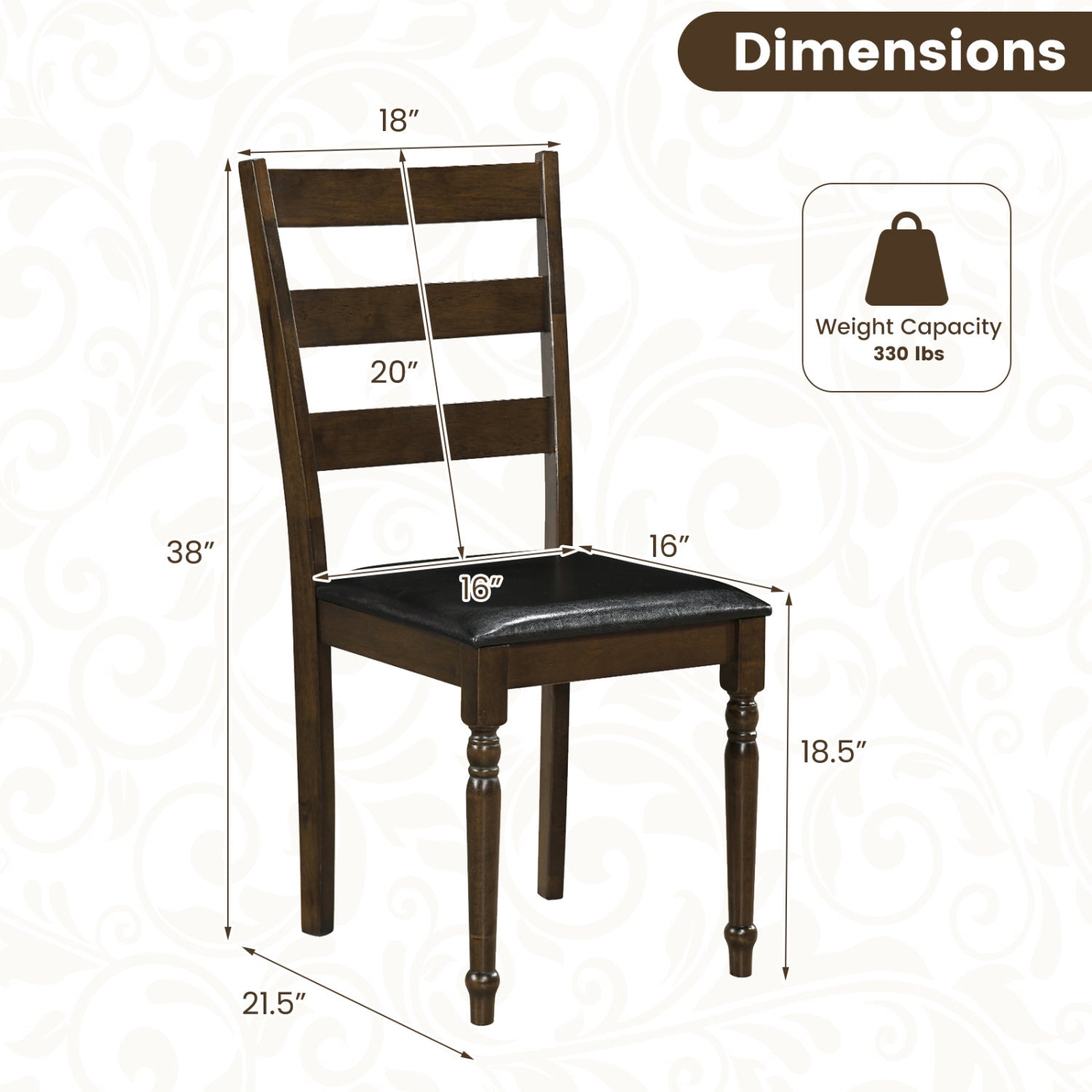 Upholstered Dining Chairs Set of 2 - Farmhouse Ladder Back