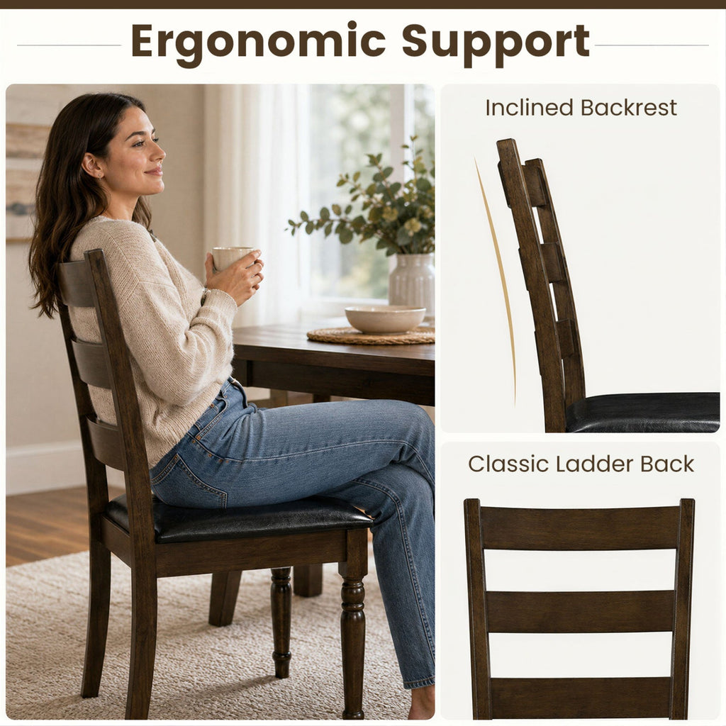 Upholstered Dining Chairs Set of 2 - Farmhouse Ladder Back