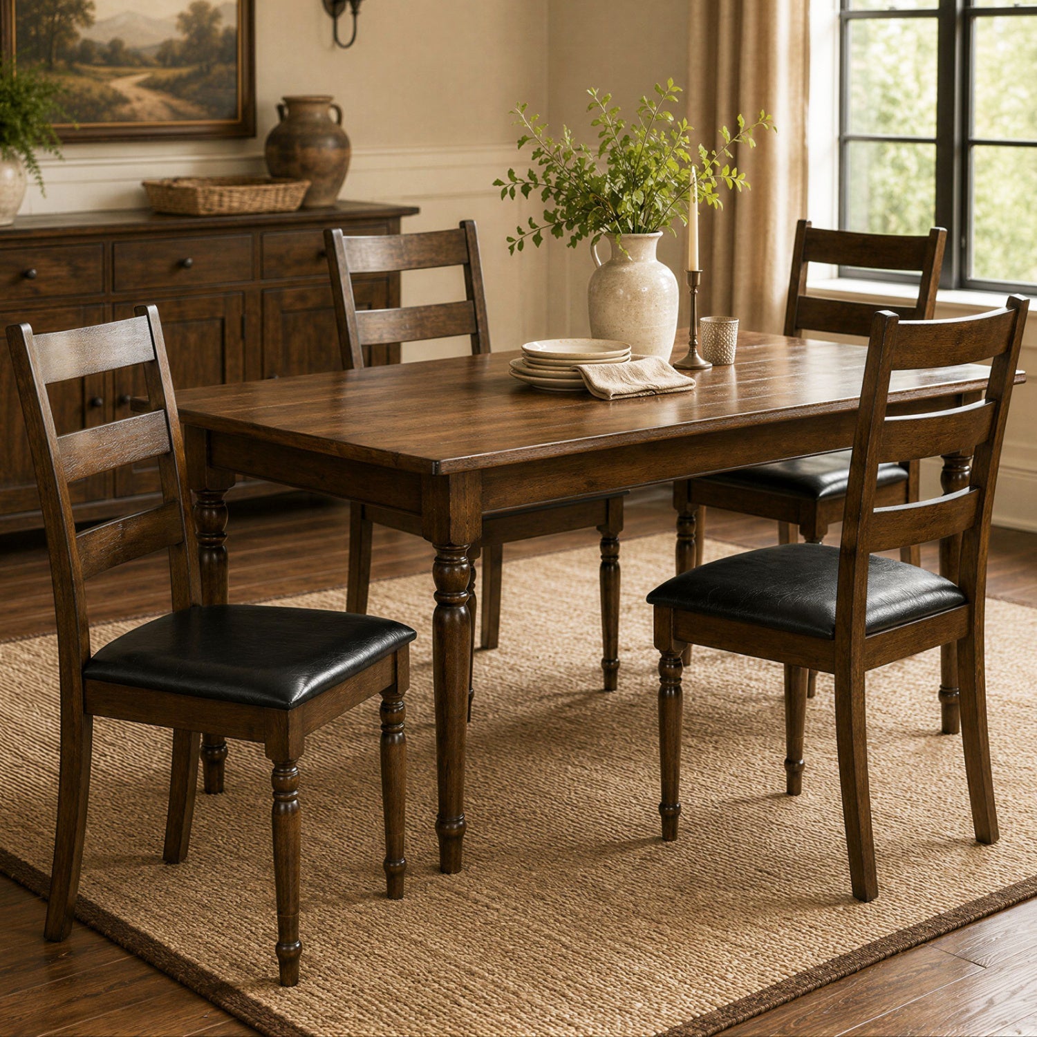 Dining Chairs Set of 4 - Farmhouse PU Leather Upholstered
