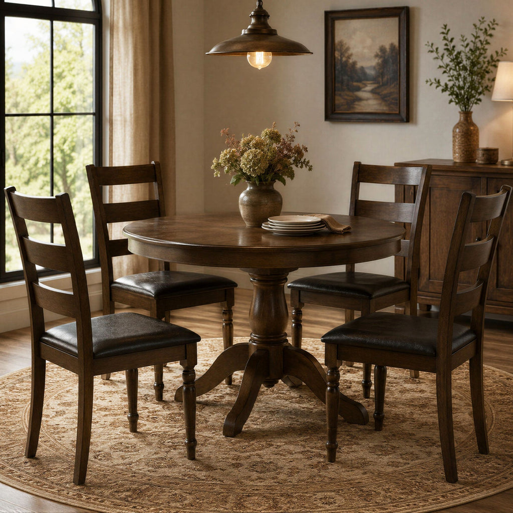 Dining Chairs Set of 4 - Farmhouse PU Leather Upholstered
