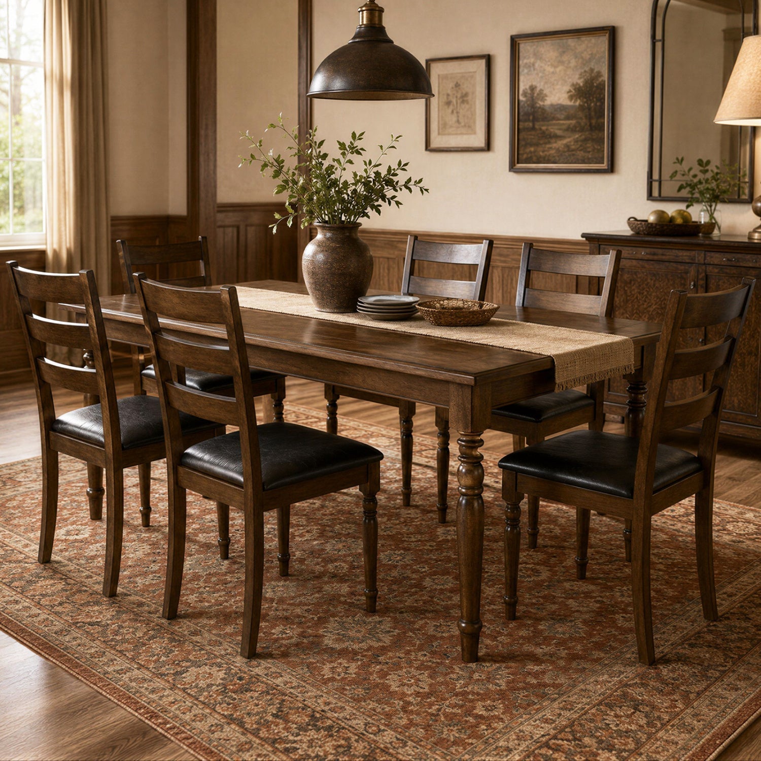 Dining Chairs Set of 4 - Farmhouse PU Leather Upholstered