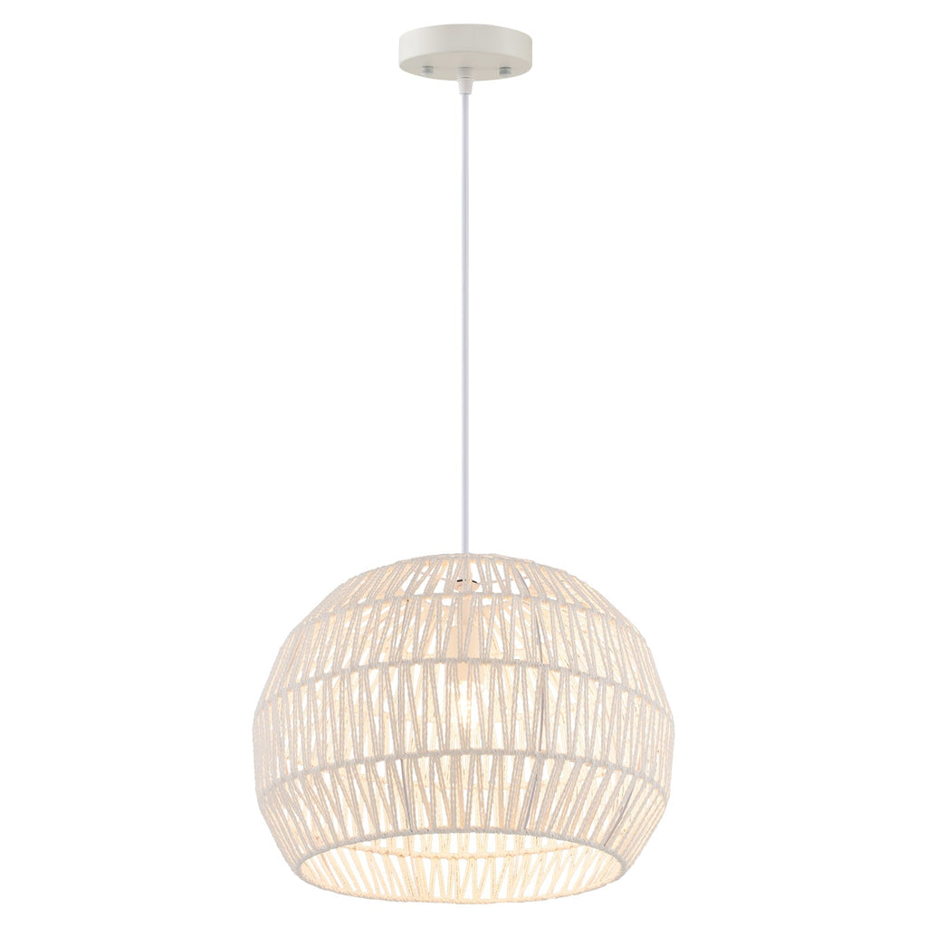 Round Farmhouse Rattan Pendant Lights with Adjustable Hanging Rope-Beige