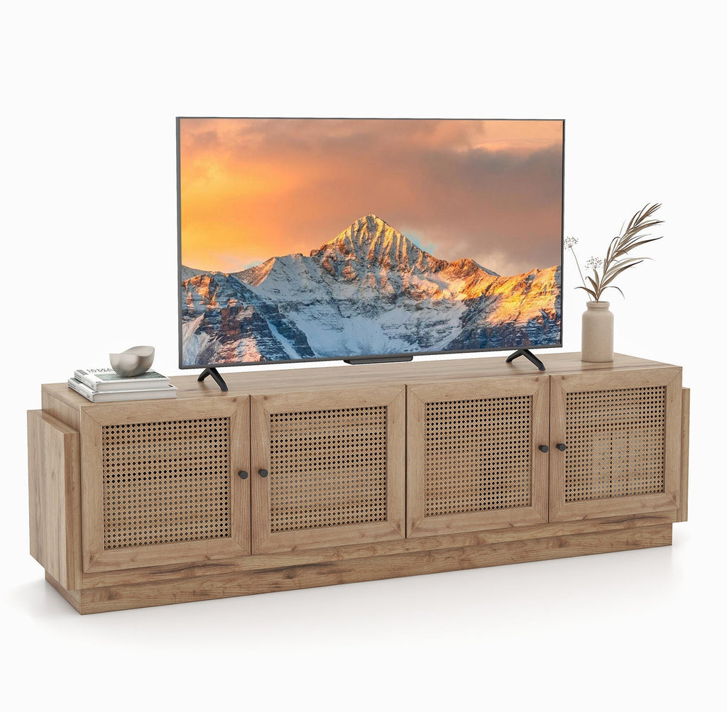 Farmhouse TV Stand for TVs up to 75 Inches with 2 Cabinets-Oak