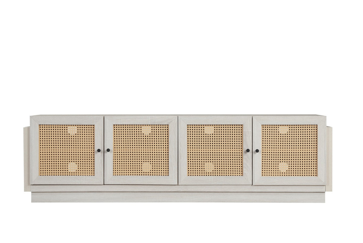 Farmhouse TV Stand for TVs up to 75" with Rattan Doors