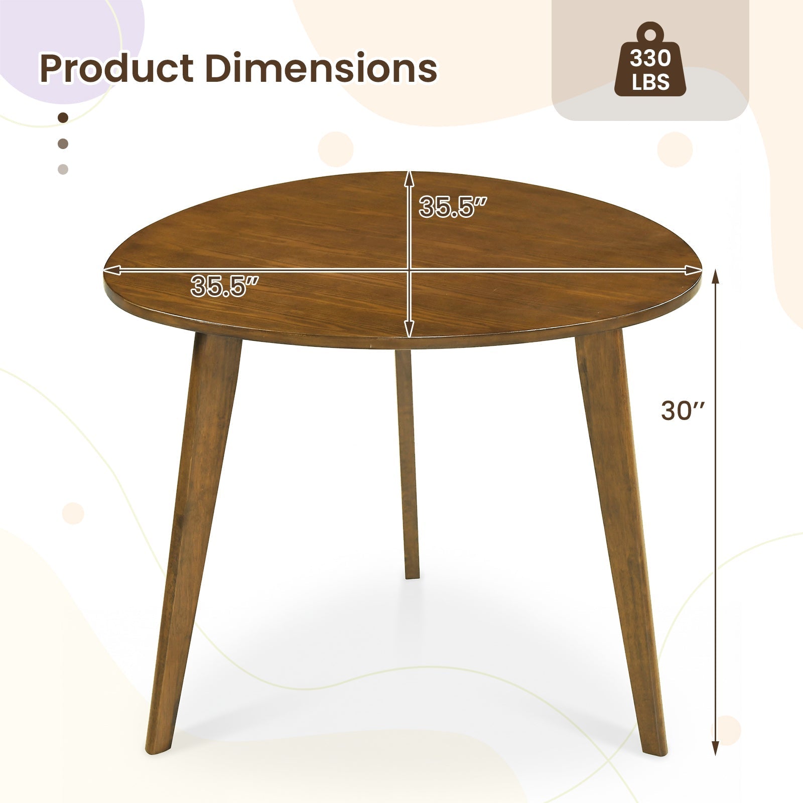 Farmhouse Wooden Round Dining Table for 4-Walnut