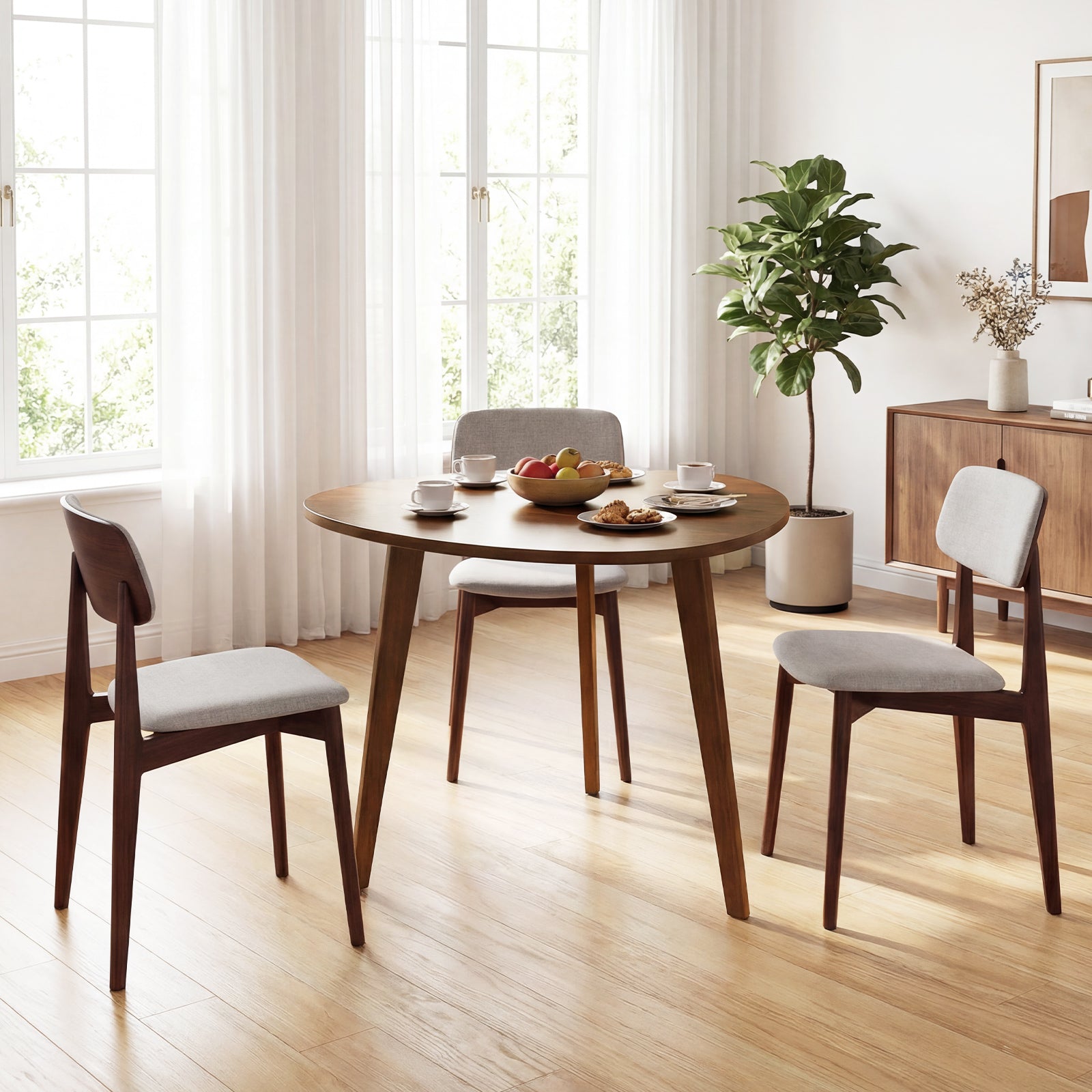 Farmhouse Wooden Round Dining Table for 4-Walnut