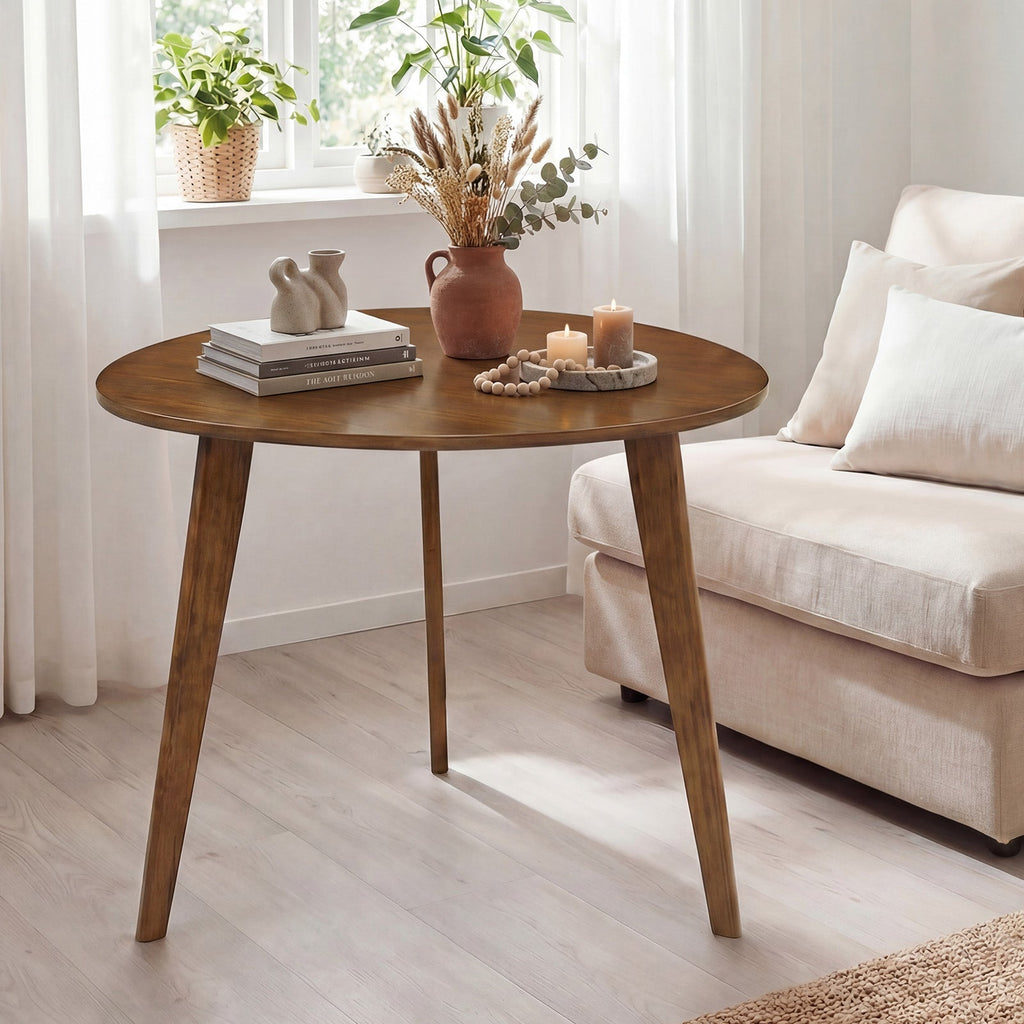 Farmhouse Wooden Round Dining Table for 4-Walnut
