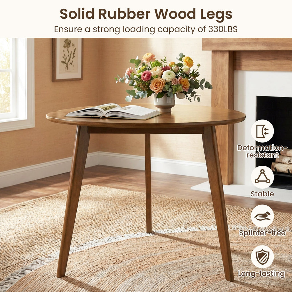 Farmhouse Wooden Round Dining Table for 4-Walnut