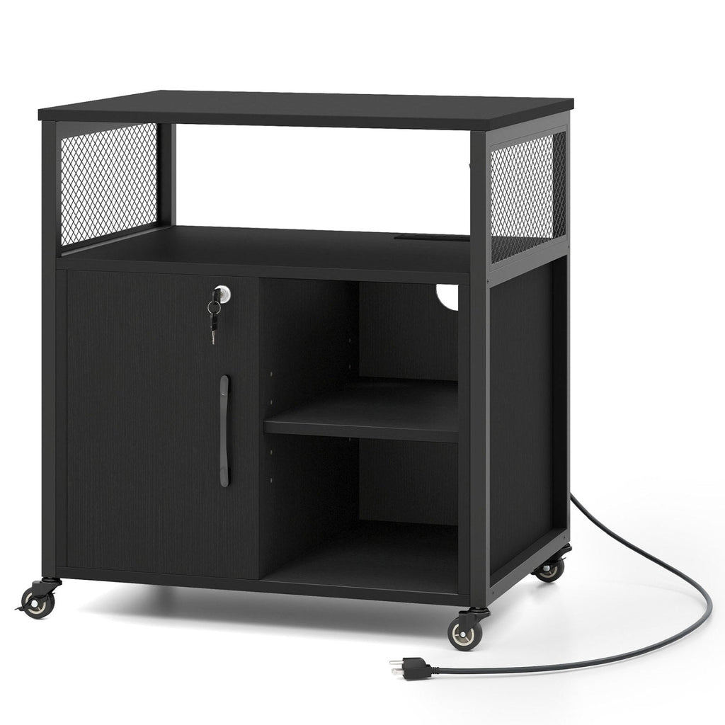 Mobile File Cabinet with Charging Station on Wheels