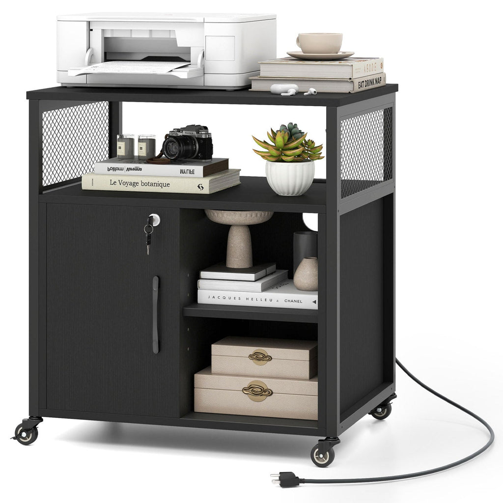 Mobile File Cabinet with Charging Station on Wheels