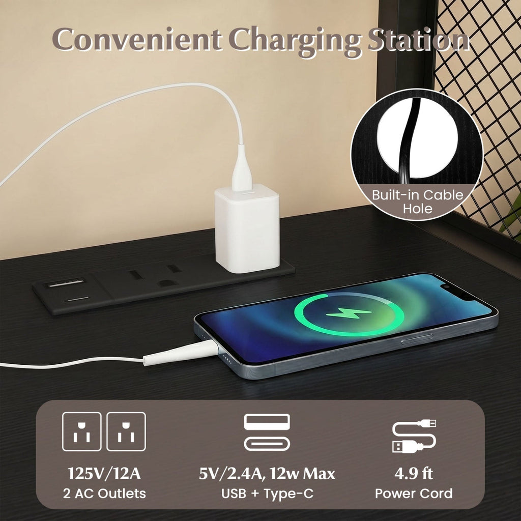 Mobile File Cabinet with Charging Station on Wheels