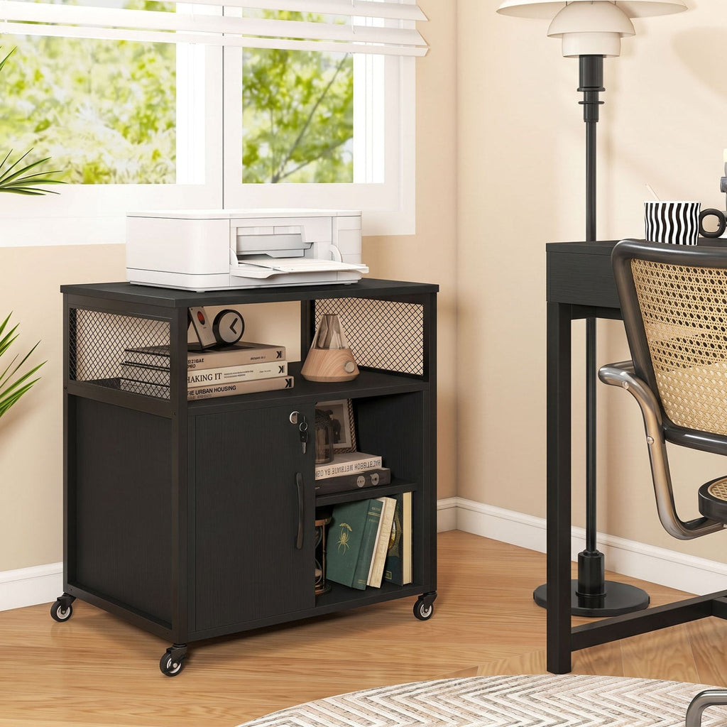 Mobile File Cabinet with Charging Station on Wheels