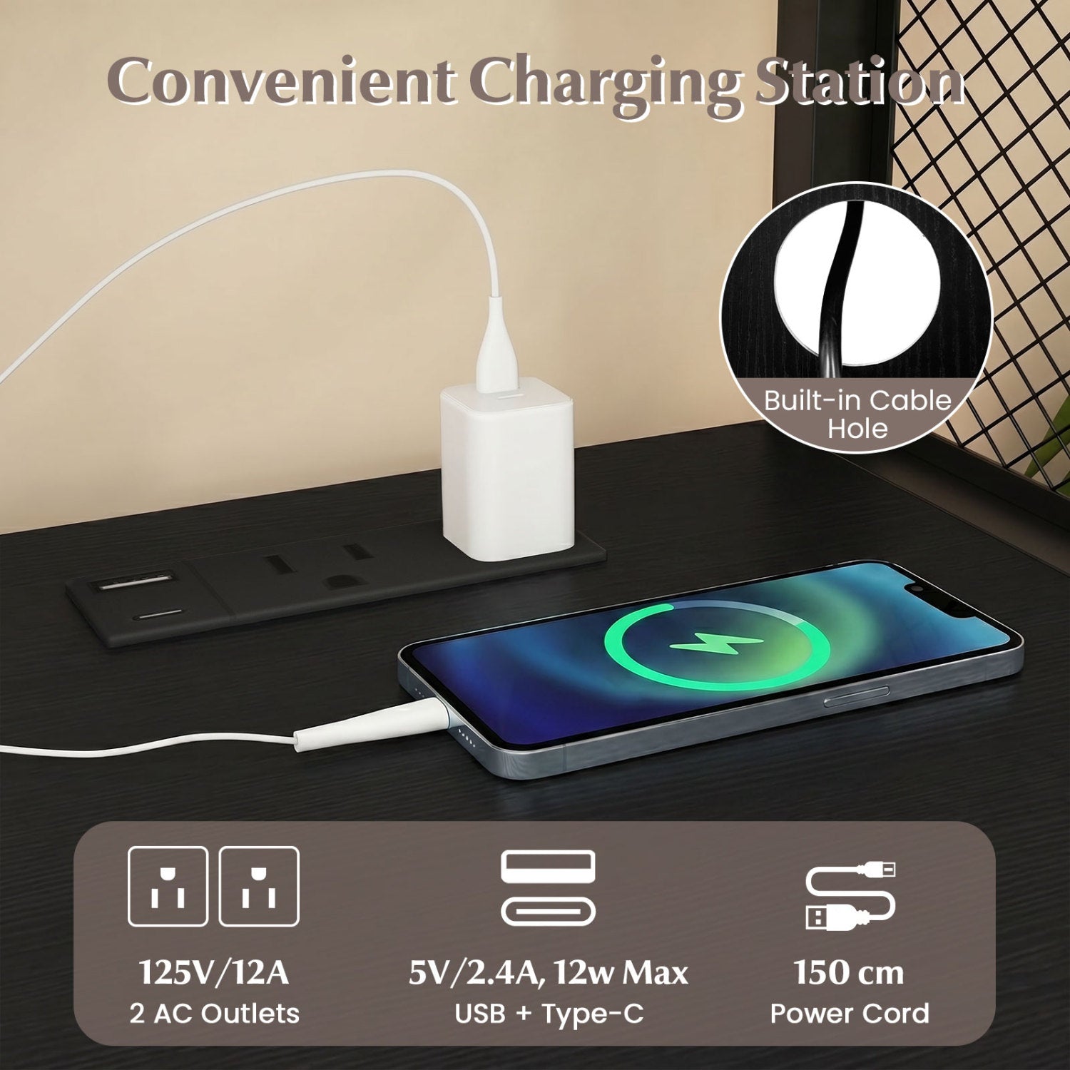 Mobile File Cabinet with Charging Station on Wheels
