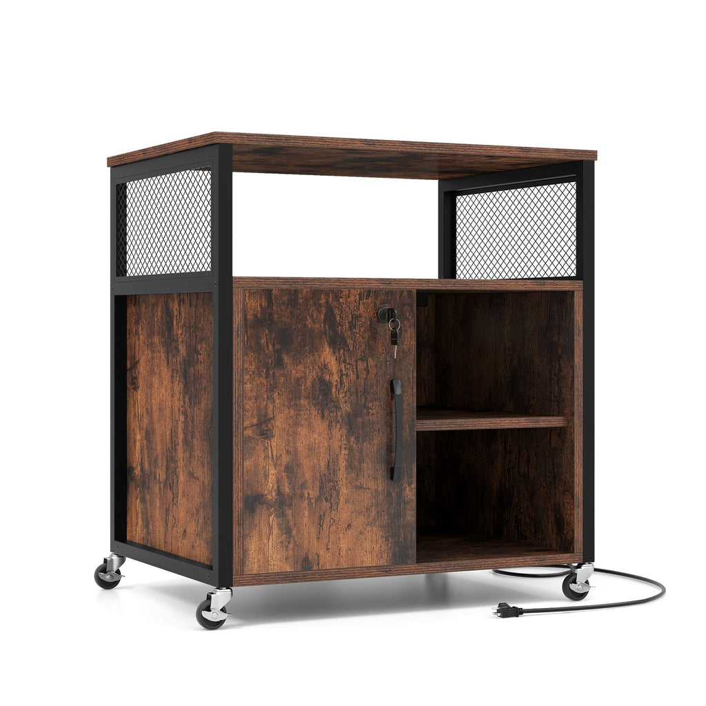 File Cabinet on Wheels with Charging Station and Cable Management Hole