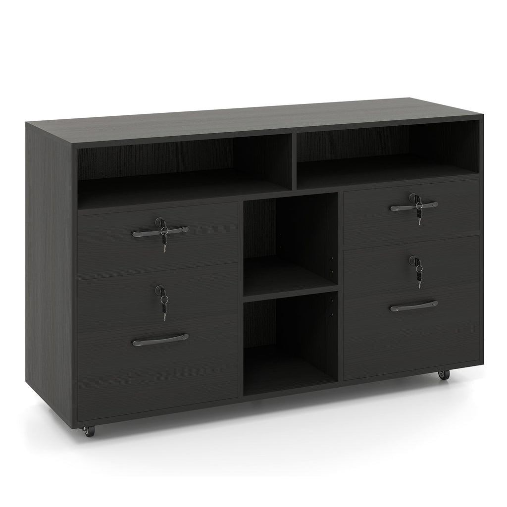 File Cabinet with Lock Mobile Lateral Filing Storage Organizer Modern Rolling Printer Stand
