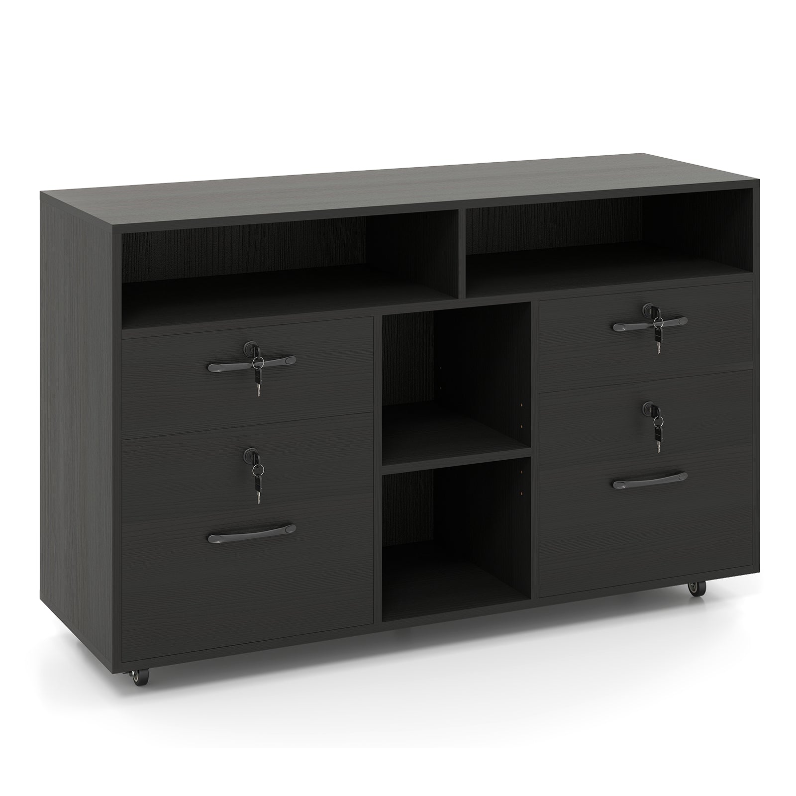 File Cabinet with Lock Mobile Lateral Filing Storage Organizer Modern Rolling Printer Stand
