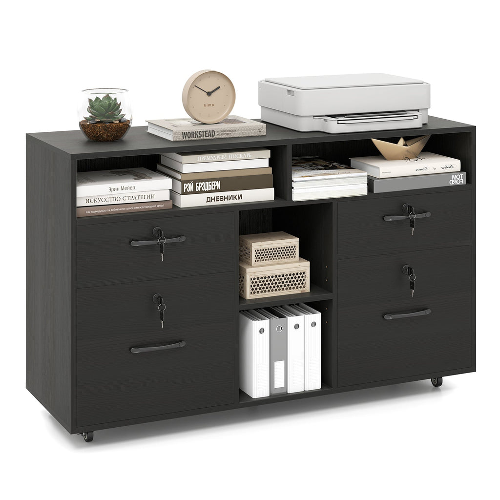 File Cabinet with Lock Mobile Lateral Filing Storage Organizer Modern Rolling Printer Stand