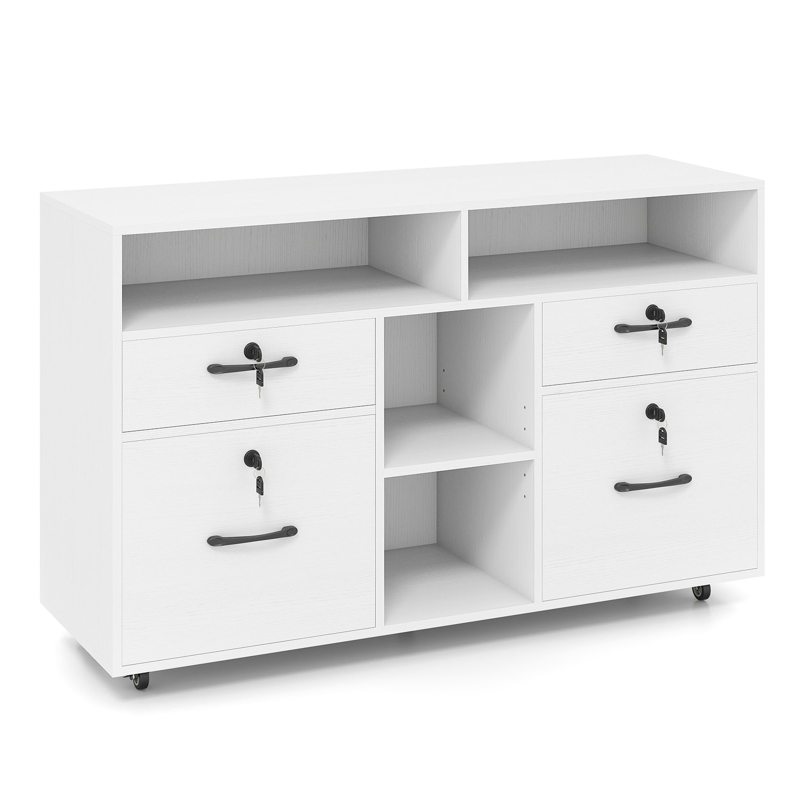 File Cabinet with Lock Mobile Lateral Filing Storage Organizer Modern Rolling Printer Stand