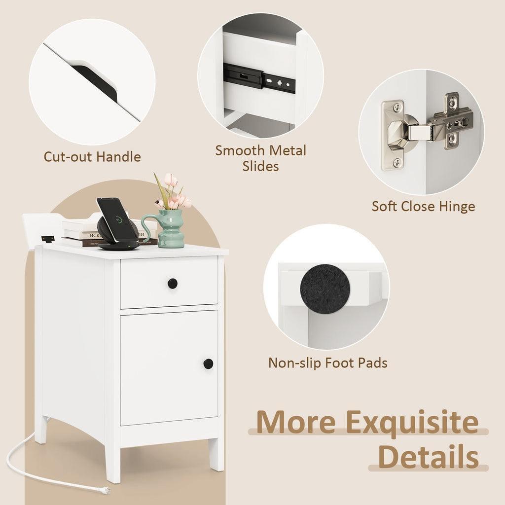 Flip Top End Table with Charging Station USB Ports Outlets and Drawer