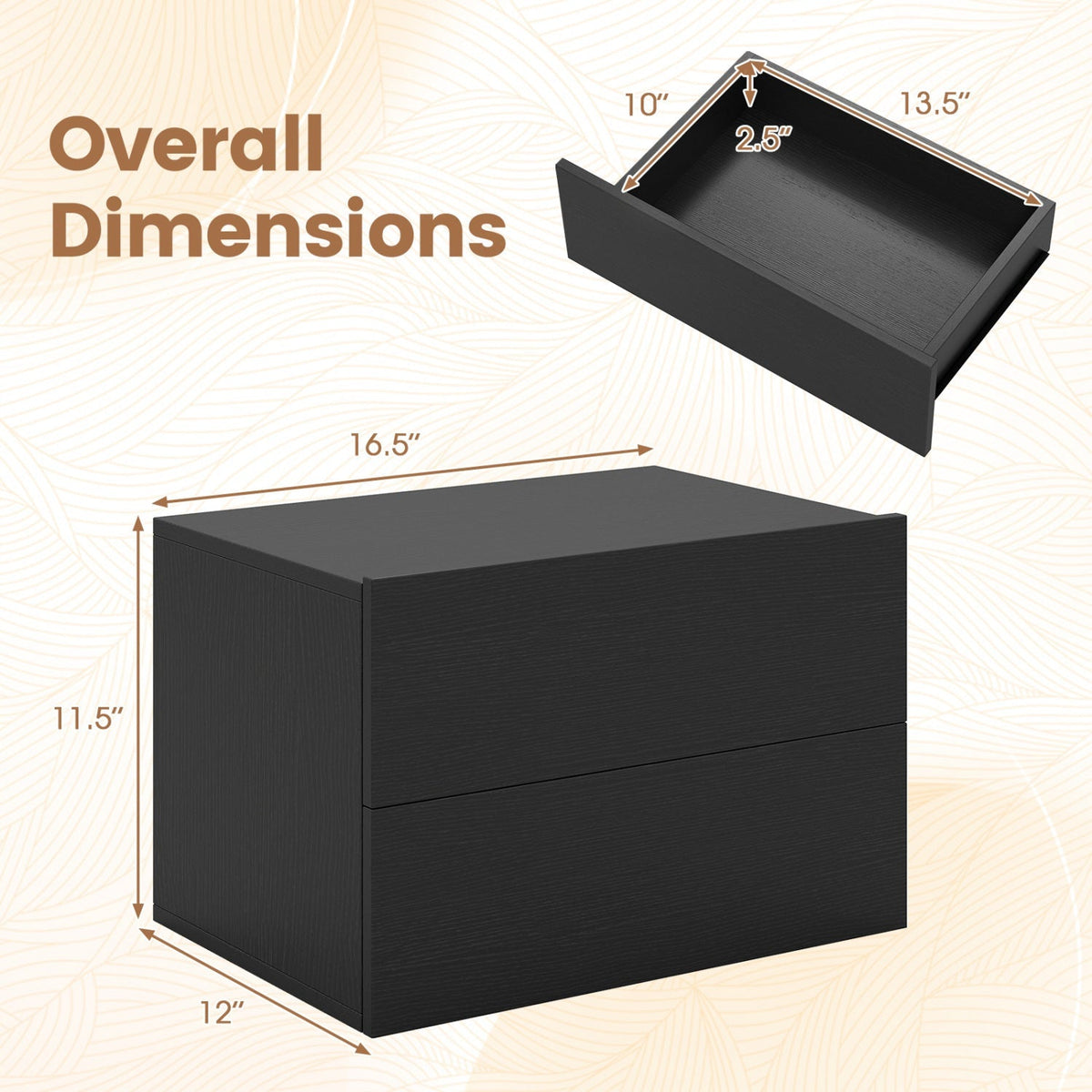 Wall Mounted Floating Nightstand with 2 Drawers