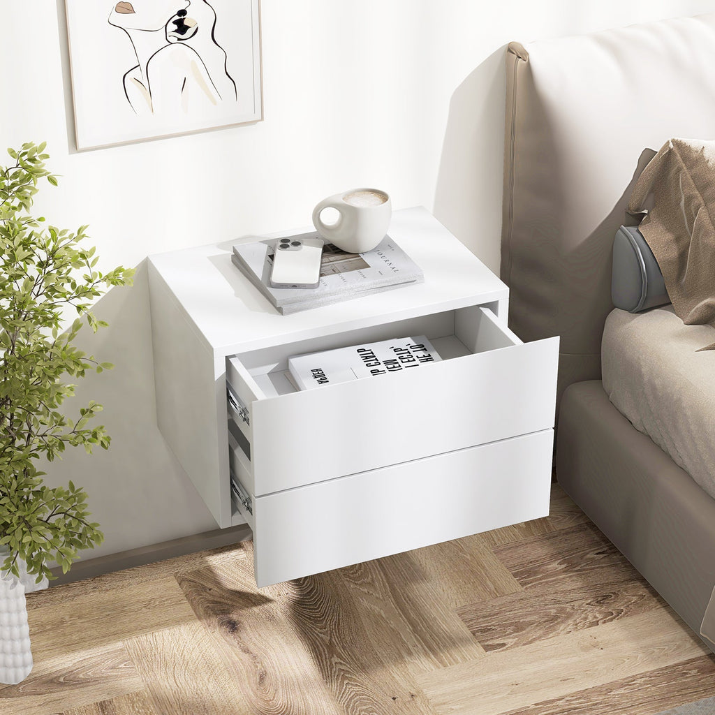 Floating Nightstand with Drawers and Storage Shelf
