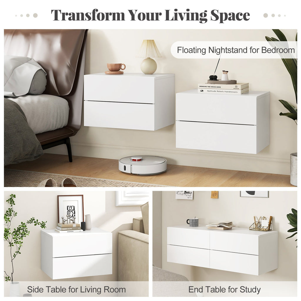 Floating Nightstand with Drawers and Storage Shelf