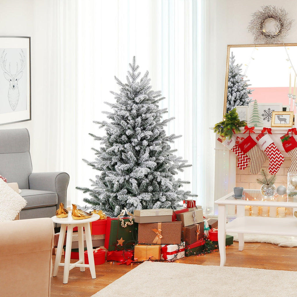 7 Feet Flocked Christmas Tree with 8 Lighting Modes and Multi-Color LED Lights