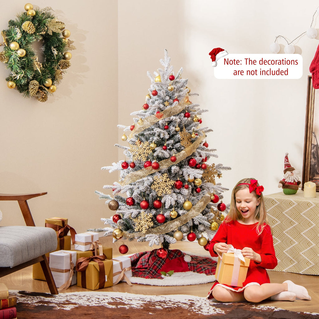 7 Feet Flocked Christmas Tree with 8 Lighting Modes and Multi-Color LED Lights