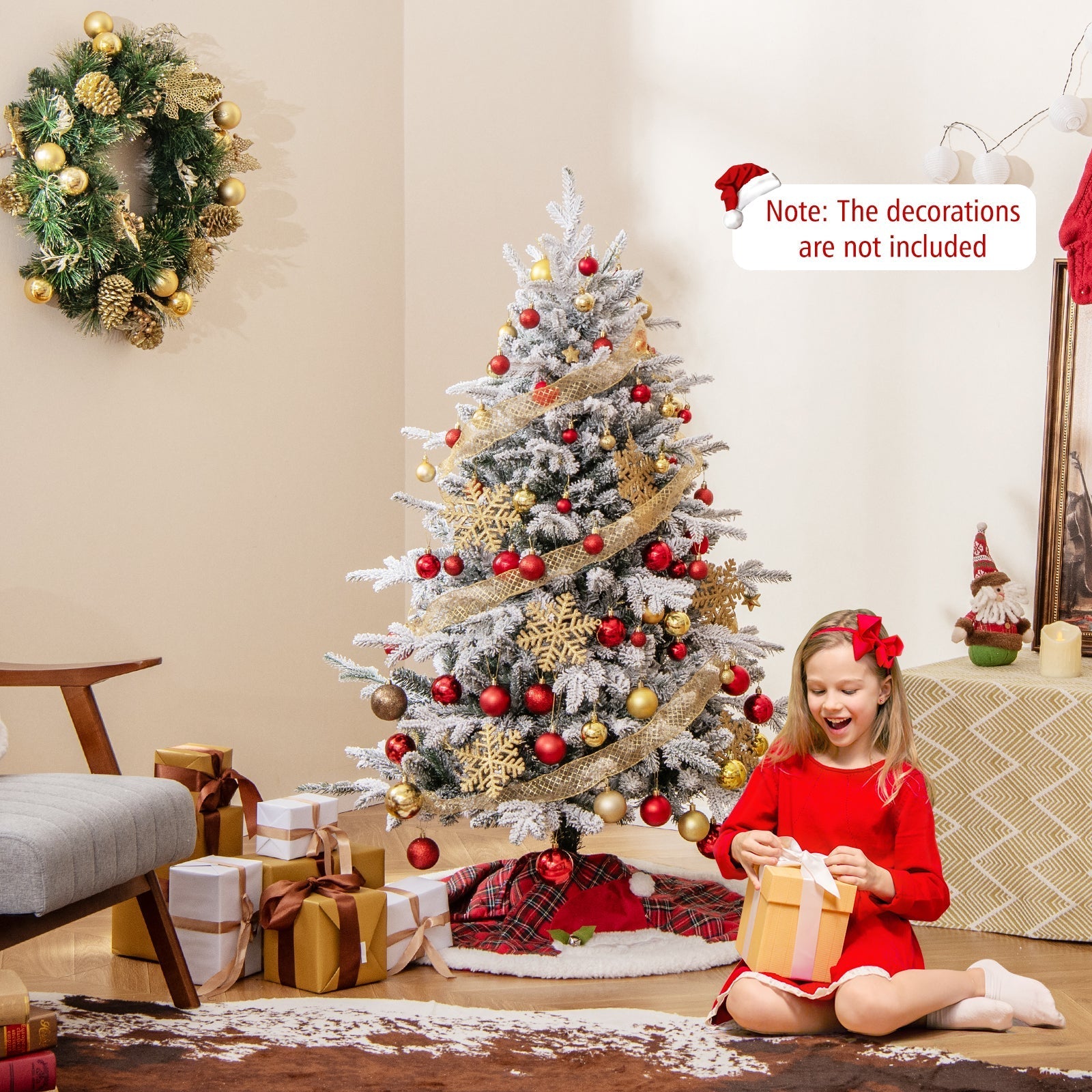 7 Feet Flocked Christmas Tree with 8 Lighting Modes and Multi-Color LED Lights