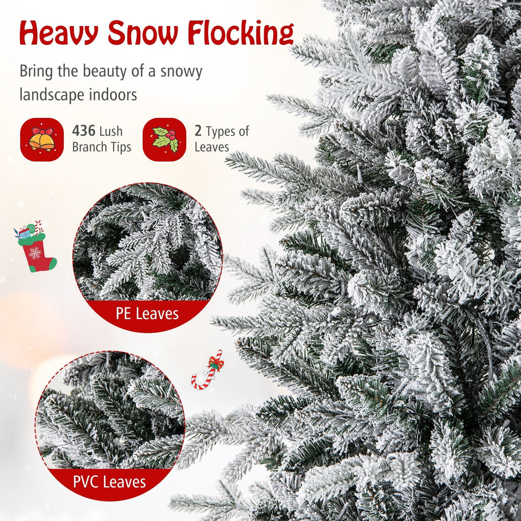 7 Feet Flocked Christmas Tree with 8 Lighting Modes and Multi-Color LED Lights