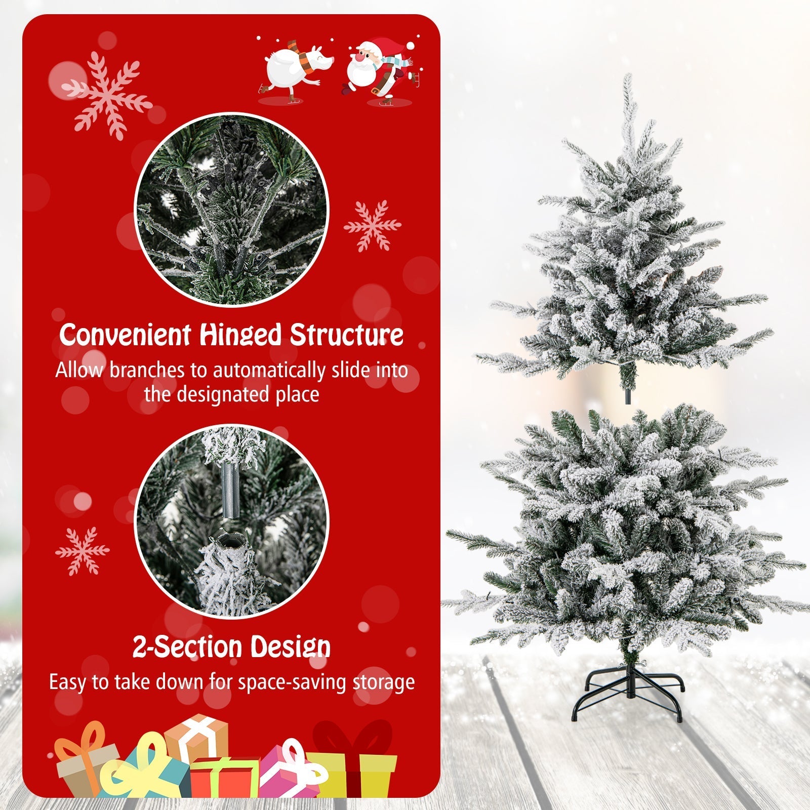 7 Feet Flocked Christmas Tree with 8 Lighting Modes and Multi-Color LED Lights